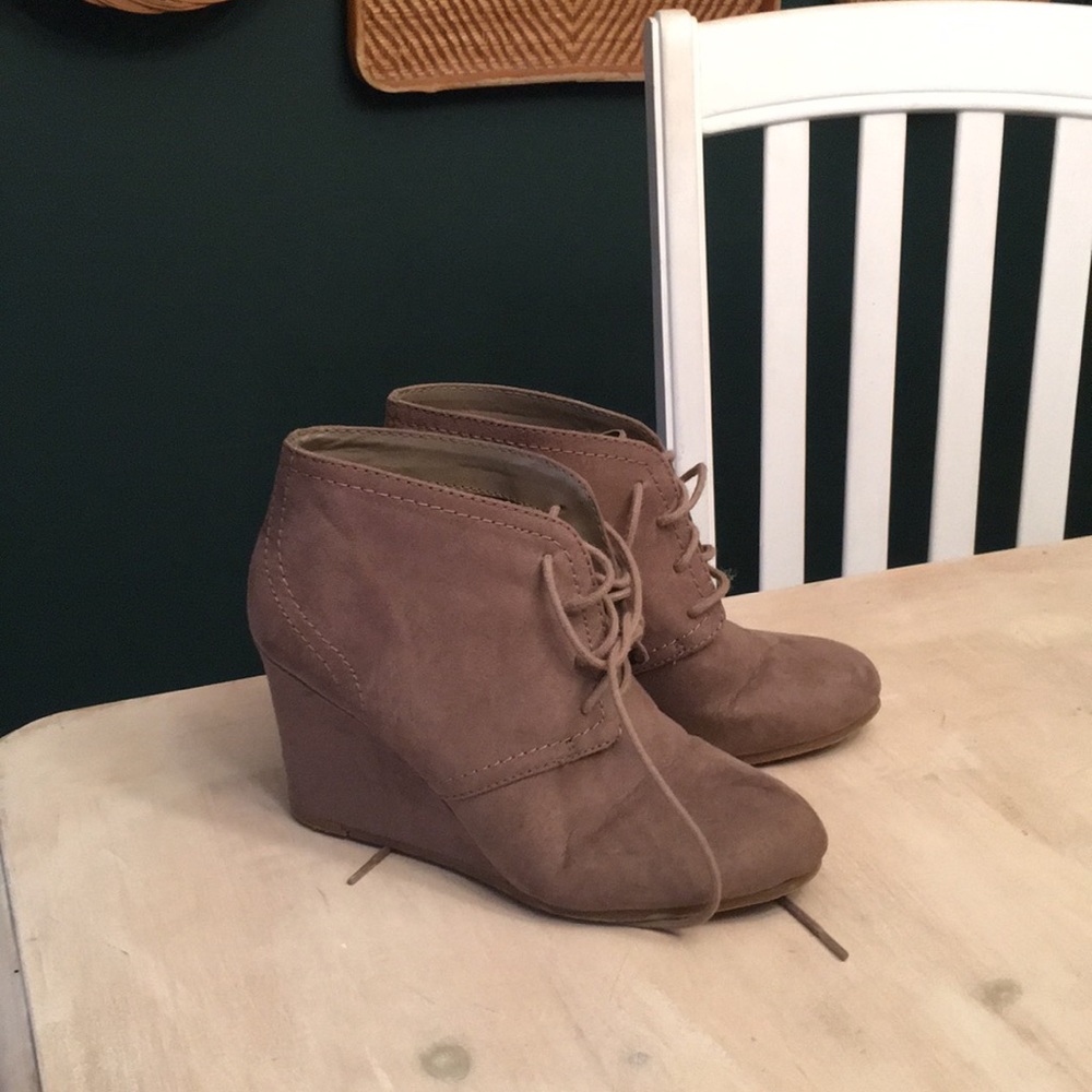 Taupe wedge ankle bootie